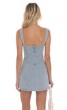 Denim Striped Bow Dress in Light Blue