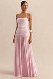 Nicolette Pink Square Neck Maxi Dress With Ruched Detailing