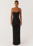 Cressida Rhinestone Mesh Maxi Dress Black