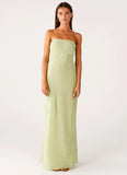 Sassafras Beaded Flower Strapless Maxi Dress Lime
