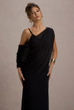 Aeliana Black Strappy V Neck Maxi Dress With Chiffon Sash