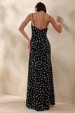 Virtue Black White Polka Dot Cowl Neck Fishtail Maxi Dress With Split
