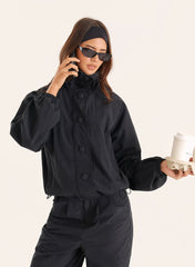 Black Funnel Neck Windbreaker Jacket