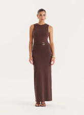 Chocolate Gold Hardware Belt Detail Maxi Dress