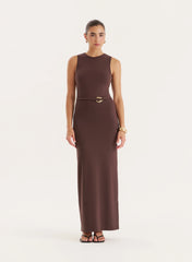 Chocolate Gold Hardware Belt Detail Maxi Dress
