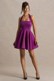Peggy Mulberry Halter Neck Skater Mini Dress