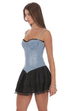 Two Toned Denim Ruffle Dress in Blue and Black