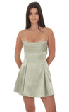 Satin Draped A Line Dress in Sage