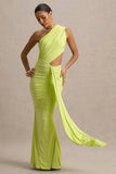 Beline Lime Green One Shoulder Cut Out Maxi Dress With Drape