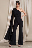 Aurora Black One Shoulder Cape Sleeve Jumpsuit