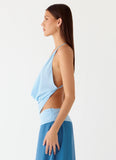 Sweet Charm Cowl Neck Top Baby Blue