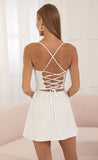 Pinstripe Cutout Wrap Dress in White