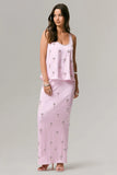 Lena Pink Satin Embellished Maxi Skirt