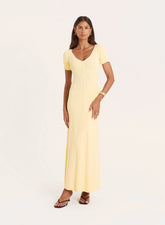 Lemon Knitted Short Sleeve Maxi Dress