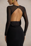 Bethan Black Cowl Neck Maxi Dress With Mesh Sleeves And Open Back