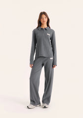 Dark Grey Fine Ribbed Jersey Long Sleeve Top