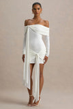 Essie White Bardot Wrap Mini Dress With Sash Detail
