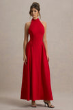 Cynthia Red High Neck Maxi Dress With Volume Skirt