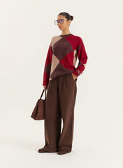 Multi Diamond Knitted Jumper With Scarf