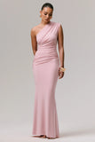 Mardi Pink Asymmetric Maxi Dress With Ruching