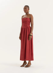 Rust Bandeau Ruched Detail Maxi Dress Mikayla
