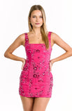 Curren Hot Pink Beaded Mini Dress