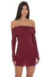 Ribbed Twist Off Shoulder Dress in Plum