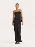 Black Satin And Chiffon Bandeau Asymmetric Top