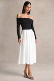 Frederica Black And White Bardot Neck Midi Dress