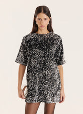 Black Sequin Bow Tie Back Mini Dress