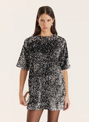 Black Sequin Bow Tie Back Mini Dress