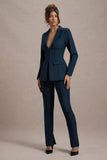 Wonder Woman Navy High Waist Tailored Trousers With Hem Split