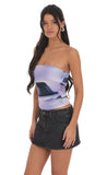 Strapless Mesh Swirl Top in Lavender