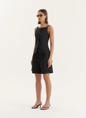 Black Square Neckline Tailored Waistcoat