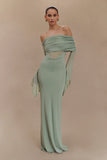Kaitlin One Shoulder Slinky And Mesh Maxi Dress Basil