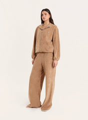 Beige Towelling Funnel Neck Jacket
