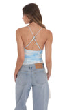 Swirl Mesh V Neck Top in Blue