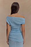 Chloe Off Shoulder Boucle Knit Top Light Blue