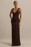 Morgan Brown Satin Corset Maxi Dress