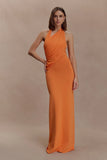 Elma Halter Knit Maxi Dress Orange
