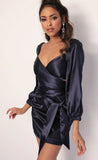 Puff Sleeve Wrap Dress in Navy