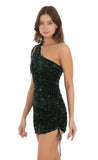 One Shoulder Sequin Dress In Green