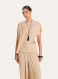 Beige Sheer Asymmetric Hem Cape Top