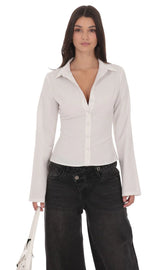 Pinstripe Button Up Shirt in White