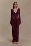 Louanne Slinky Long Sleeve Maxi Dress Burgundy