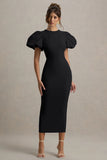 Dakota Black Puff Sleeve Midi Dress