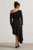 Lori Black Asymmetric Long Sleeve Maxi Dress
