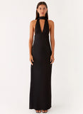 Alicia Satin Halter Maxi Dress Black
