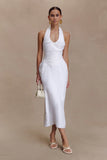 Daniela Ruched Halter Midi Dress White