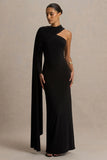 Dawn Black High Neck Maxi Dress With One Long Cape Sleeve